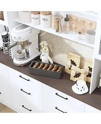 Famapy Grey Kitchen Cabinet with Glass Doors with 12 Drawers, Pantry Storage Cabinet with Shelves