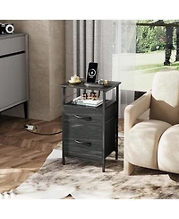 Wlive Nightstand Set of 2 with Charging Station, End Table with 2 Fabric Drawers for Storage, Small Bedroom Dresser, Side Table for Living Room