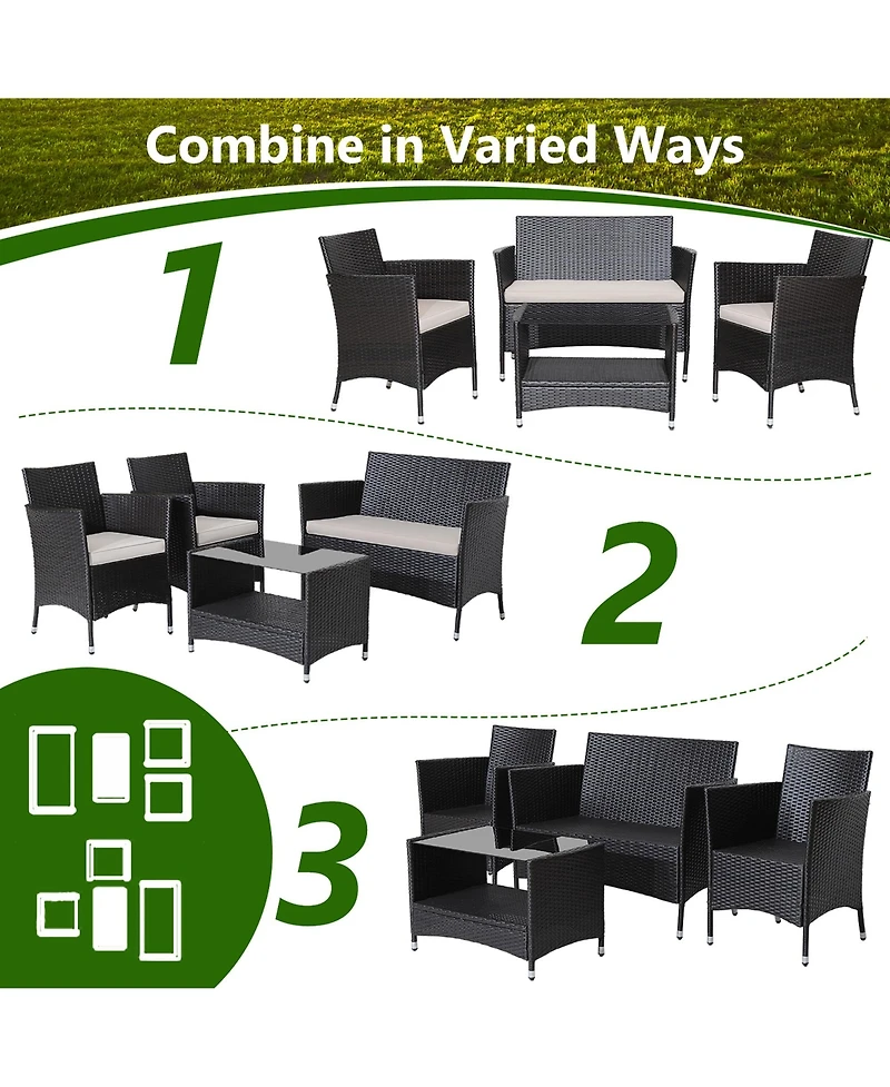 Gymax Piece Patio Rattan Conversation Set Outdoor Wicker Sofa Set w/ Coffee Table Cushions