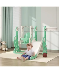 Qaba 4 1 Toddler Slide and Swing Set w/ Climber, Basketball Hoop,