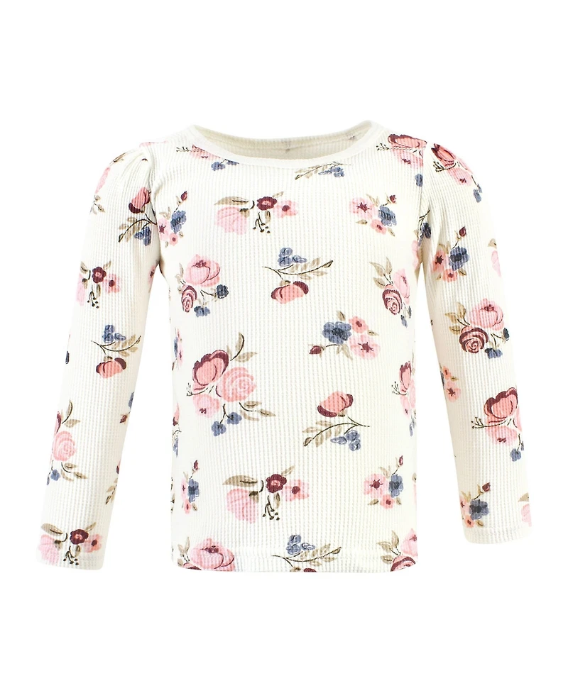 Hudson Baby Girls Thermal Long Sleeve Tees 5pk, Dusty Rose Floral