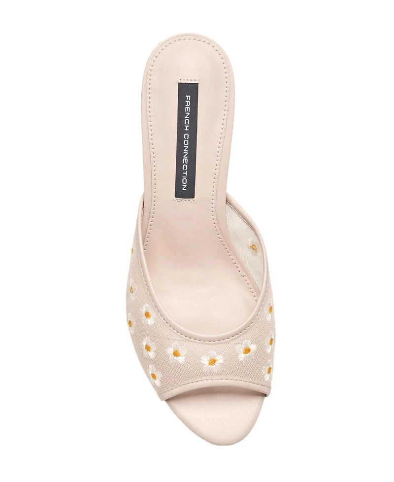 French Connection Nancy Mesh Embroidered Kitten Heel