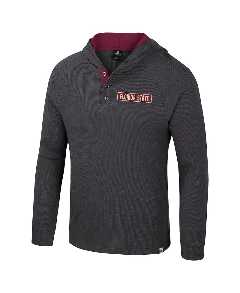 Colosseum Men's Charcoal Florida State Seminoles DuJour Raglan Long Sleeve Henley Hoodie T-Shirt
