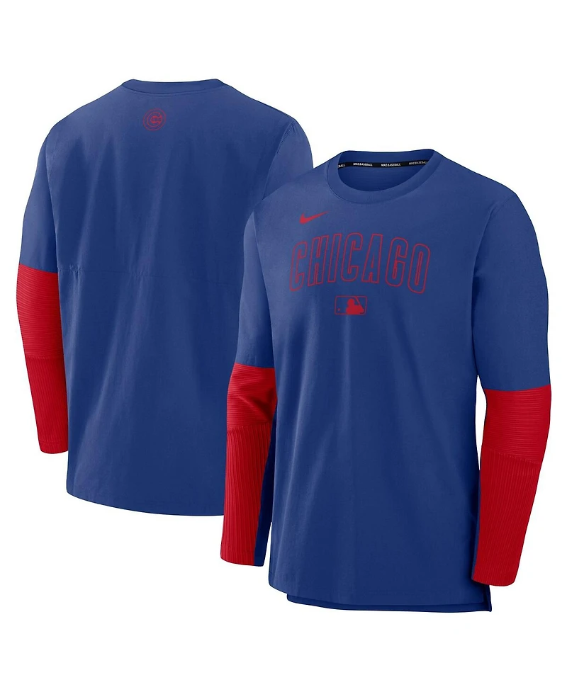 Nike Men's Royal/Red Chicago Cubs Authentic Collection Lightweight Player Tri-Blend Performance Pullover Sweatshirt