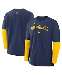 Nike Men's Navy/Gold Milwaukee Brewers Authentic Collection Lightweight Player Tri-Blend Performance Pullover Sweatshirt