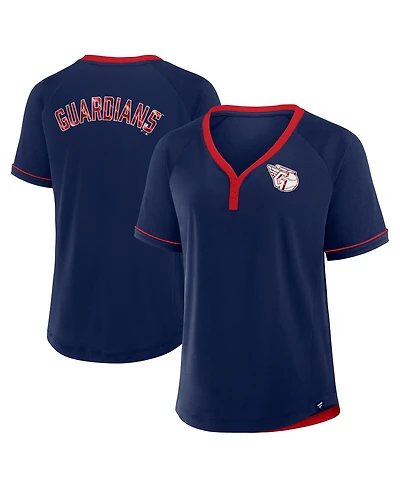 Fanatics Women's Navy Cleveland Guardians League Diva Star Raglan V-Neck T-Shirt