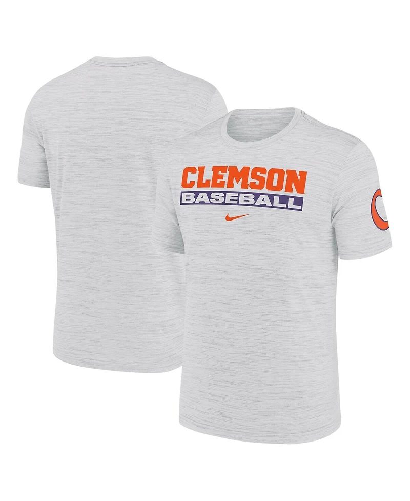 Nike Men's Ash Clemson Tigers Velocity Baseball Wordmark Stack Performance T-Shirt