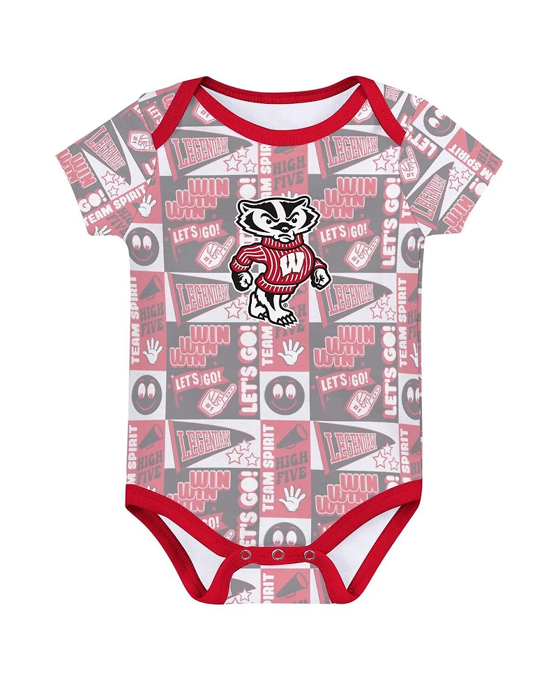 Outerstuff Newborn Red Wisconsin Badgers Sunday Comics Bodysuit 3-Pack