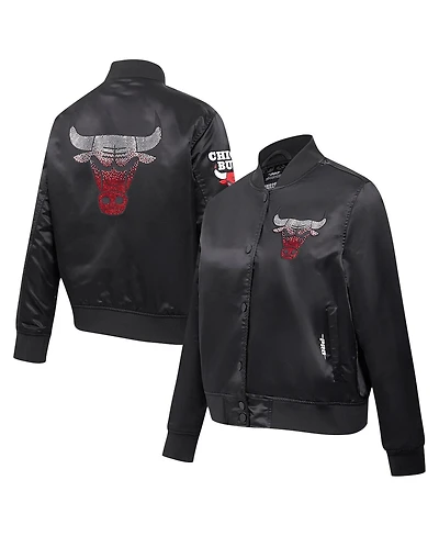 Pro Standard Women's Black Chicago Bulls Jeweled Satin Full-Snap Jacket