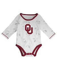 Outerstuff Baby Boys and Girls 3-Piece Crimson/White Oklahoma Sooners Dream Team Raglan Long Sleeve Bodysuit, Hat Pants Set