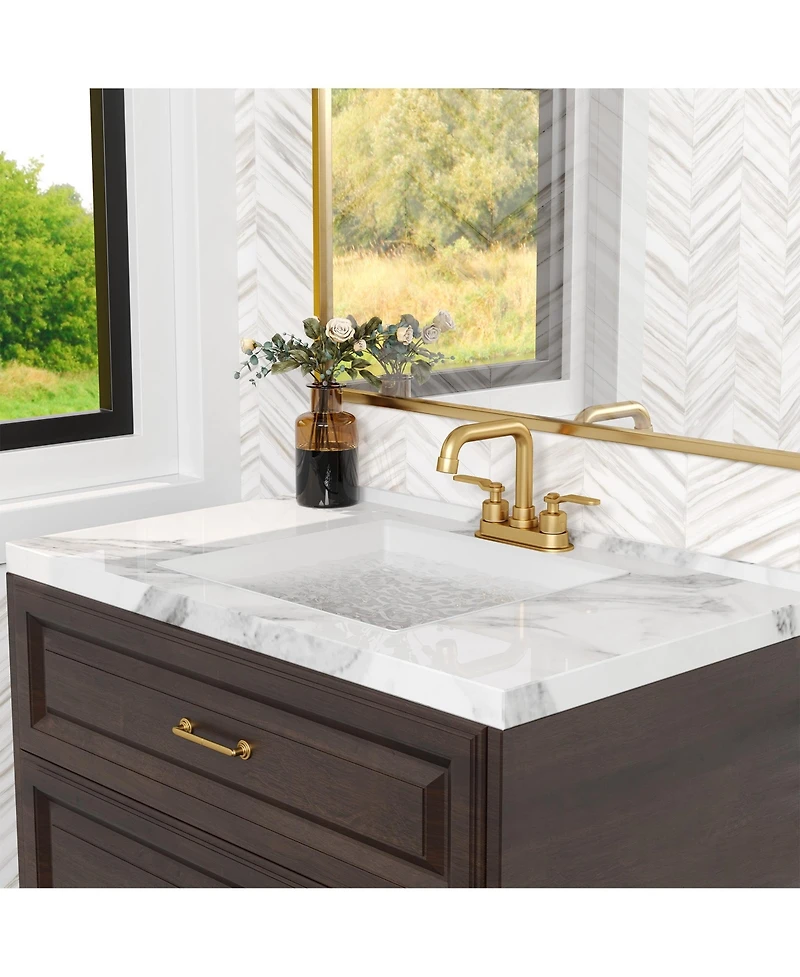 Dual Handle Bathroom Faucet with 360-Degree Swivel Spout, Pop-Up Drain, and Ceramic Cartridge