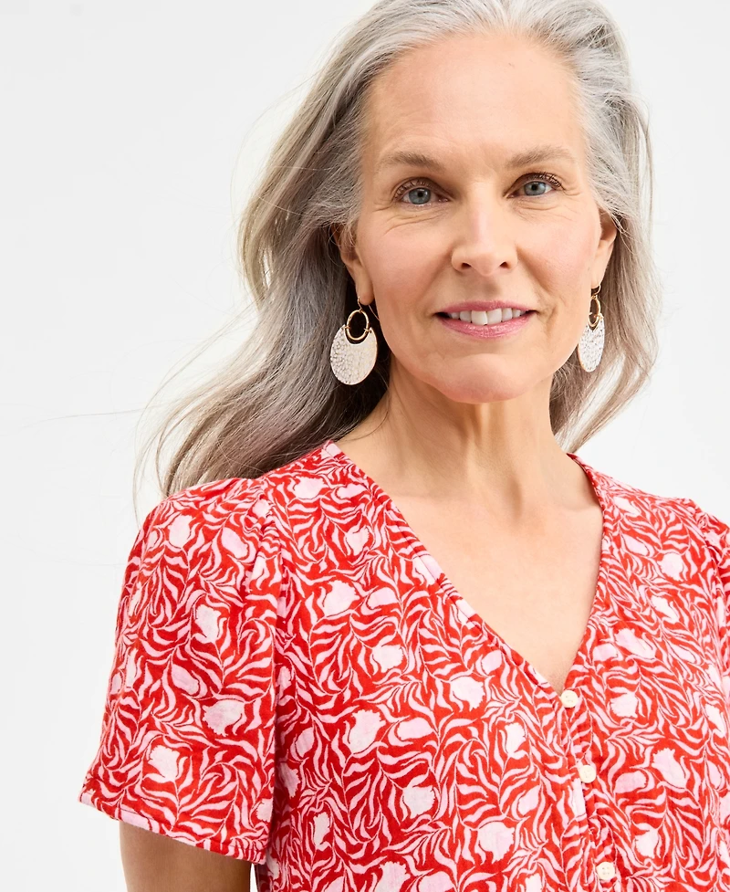 Style & Co Women's Printed Cotton Gauze V-Neck Midi Dress, Exclusively at Macy's