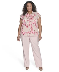 Calvin Klein Plus Size Floral Ruffle-Front Blouse