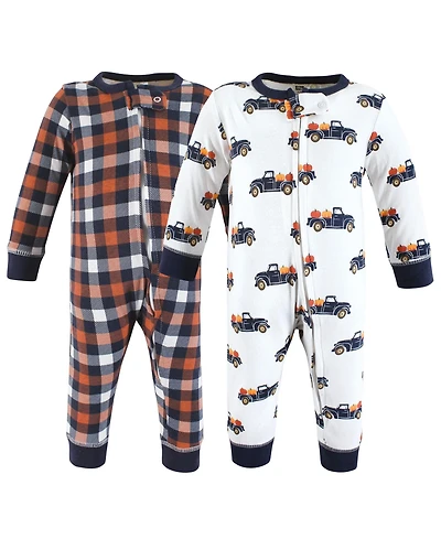 Hudson Baby Boys Cotton Snap Sleep and Play 2pk, Holly, 3-6 Months