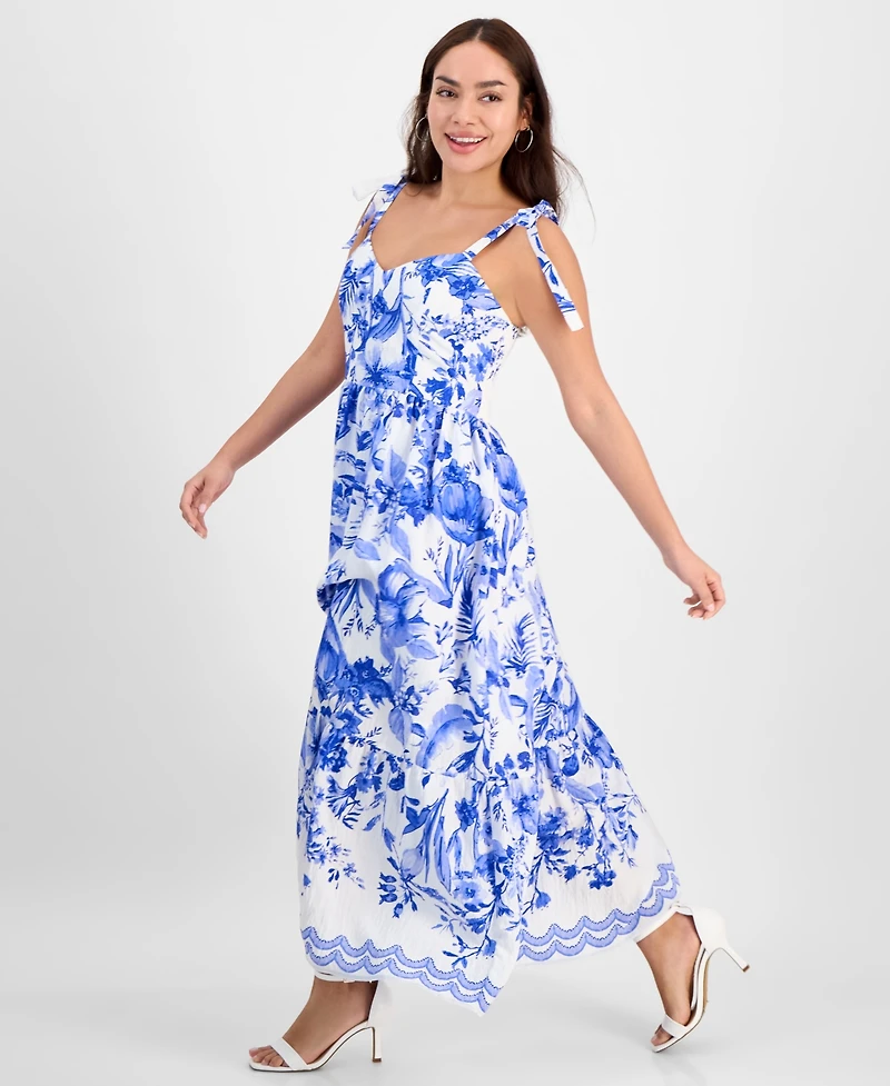 Sam Edelman Women's Floral Tie-Strap Corset Maxi Dress