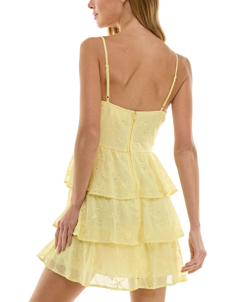 Trixxi Juniors' Keyhole-Front Tiered Sleeveless Mini Dress