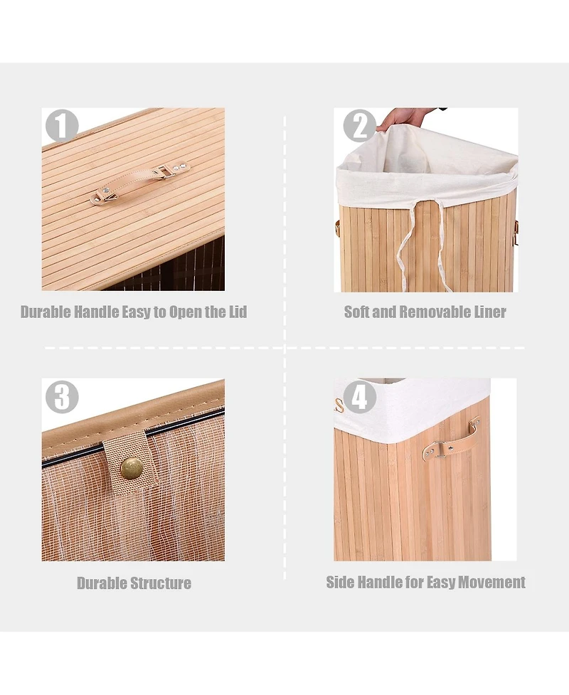 19 Gal Rectangle Laundry Basket Bamboo Clothes Hamper with Handles and Lid