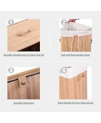 19 Gal Rectangle Laundry Basket Bamboo Clothes Hamper with Handles and Lid