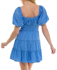 Trixxi Juniors' Bubble-Sleeve Tie Front Tiered Dress