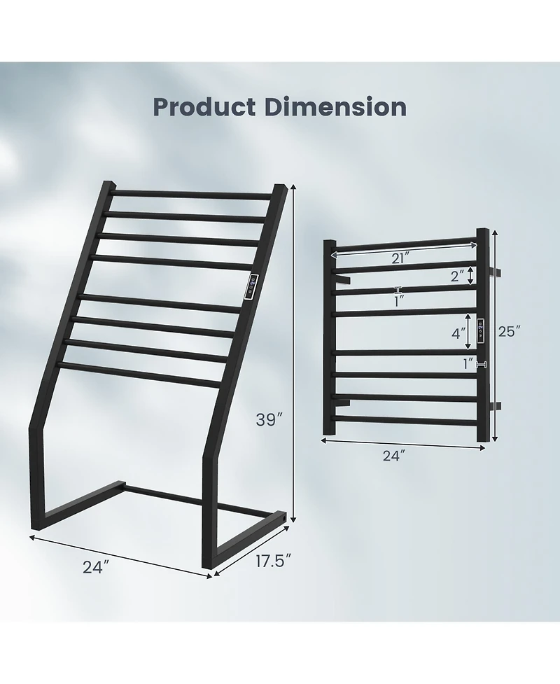 8 Bars Freestanding Wall Mounted Towel Warmer Rack with Led Display