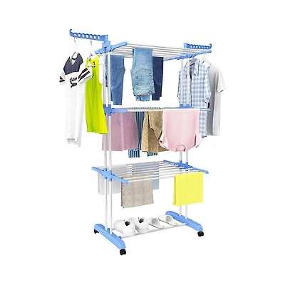4-tier Folding Clothes Drying Rack with Rotatable Side Wings