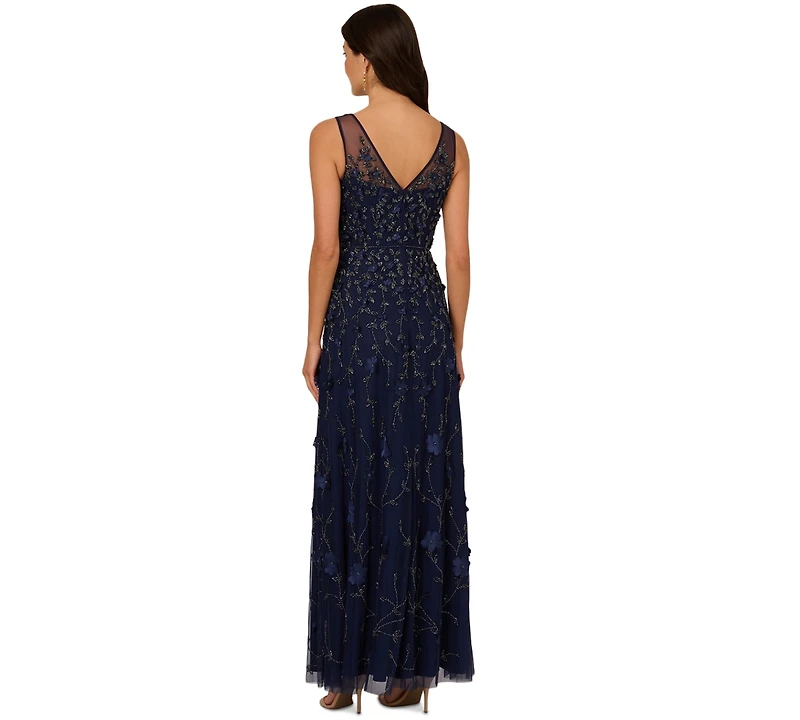 Adrianna Papell Women's V-Neck Beaded Sleeveless Gown