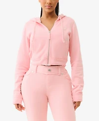 True Religion Women's Raw Edge Big T Shrunken Hoodie Sweatshirt