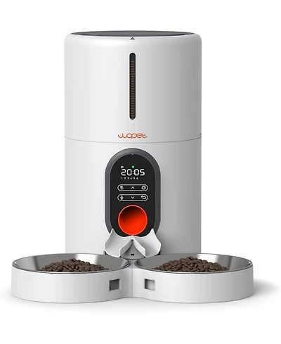 Automatic Cat Feeders 2 Cats Timed Cat Feeder with Stainless Steel Bowl, Programmable 1-6 Meals Control, Dual Power Supply Auto Pet Feeder for Cats an