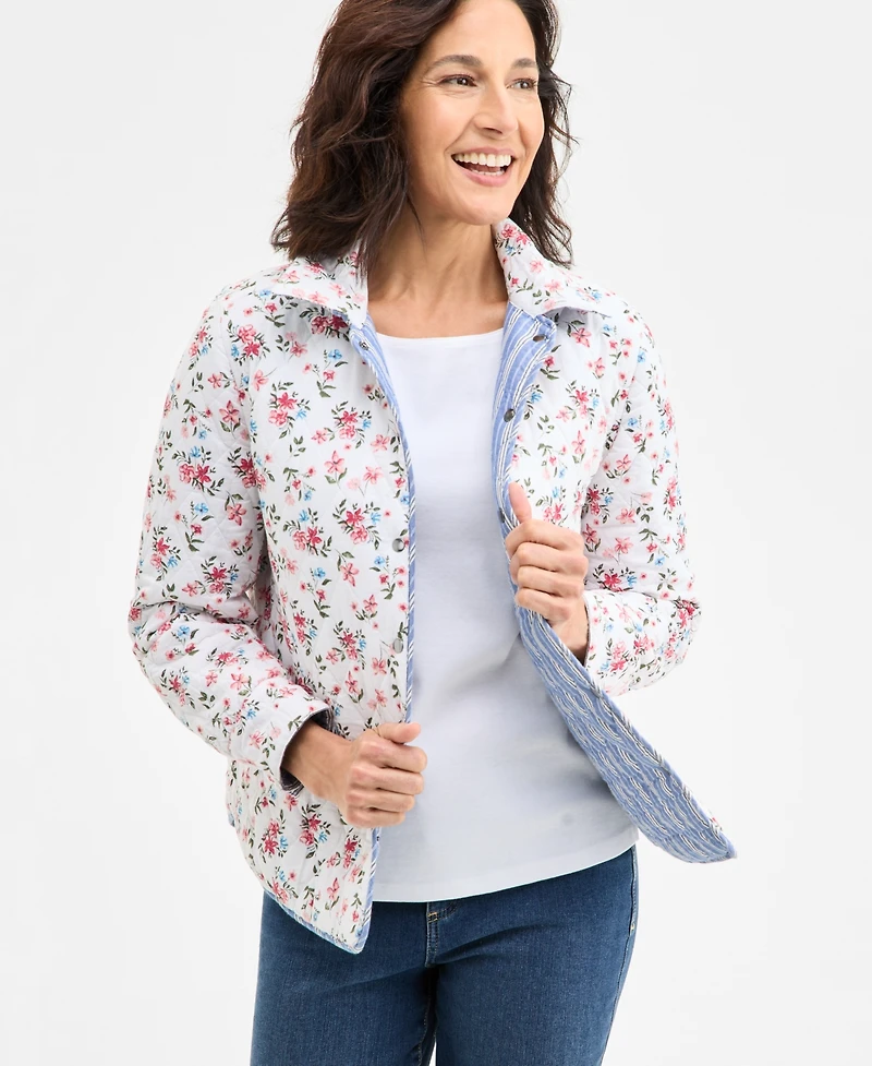 Style & Co Petite Patricia Reversible Quilted Cotton Shacket, Exclusively at Macy's