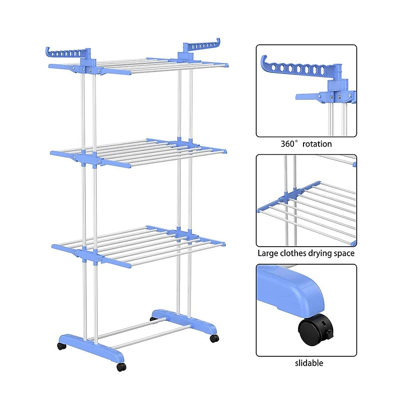 4-tier Folding Clothes Drying Rack with Rotatable Side Wings