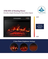 23" Electric Fireplace, 3DInfrared Black Fireplace Electric Insert Heater, with Ir Remote Control, Glass View, Adjustable Realistic Logs & Flames, Ind