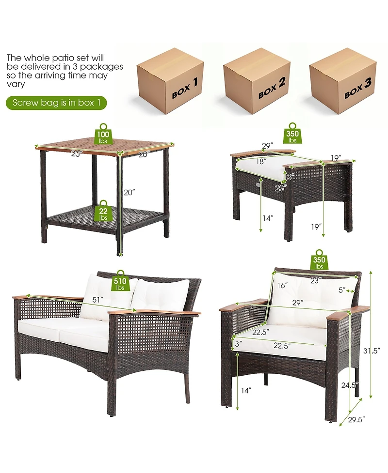 Gymax 7 Piece Outdoor Wicker Conversation Set Patio Rattan Sofa Set w/ Coffee Tables Cushions