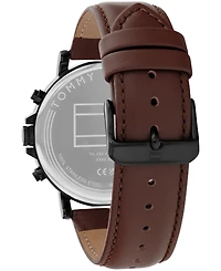 Tommy Hilfiger Men's Multifunction Dark Brown Leather Strap Watch, 44mm