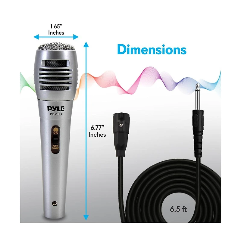 Pyle Dynamic Microphone Professional Moving Coil Handheld Mic with 6.5' Xlr Cable