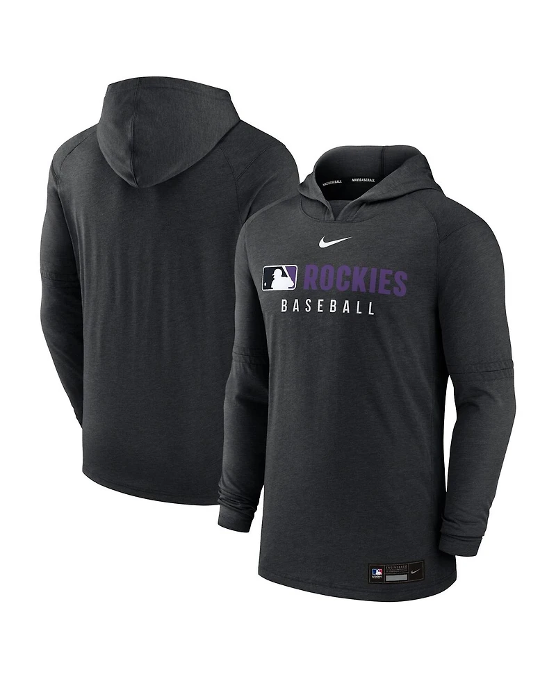 Nike Men's Heather Black Colorado Rockies Authentic Collection Tri-Blend Performance Pullover Hoodie