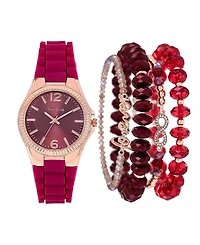 Jessica Carlyle Women's Matte Burgundy Silicone Strap Analog Watch, 35mm
