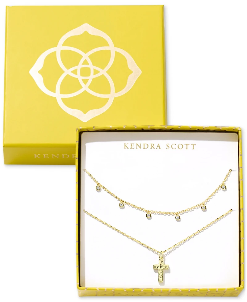 Kendra Scott Amelia Gold-Tone Crystal Cross Necklace Gift Set