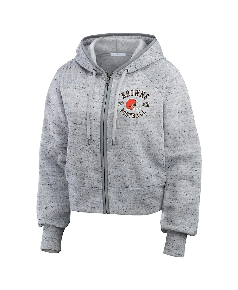 Wear by Erin Andrews Women's Heather Gray Cleveland Browns Speckled Fleece Cropped Full-Zip Hoodie