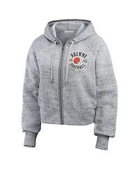 Wear by Erin Andrews Women's Heather Gray Cleveland Browns Speckled Fleece Cropped Full-Zip Hoodie