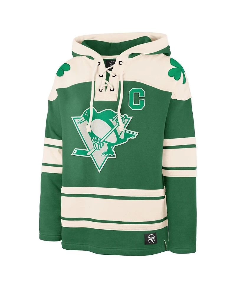 '47 Brand Men's Sidney Crosby Kelly Green Pittsburgh Penguins St. Patrick's Day Player Name Number Lacer Pullover Hoodie