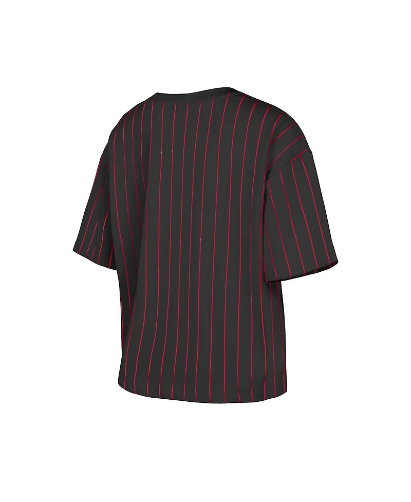 New Era Women's Black Cincinnati Reds Cooperstown Collection Multiplier Pinstripe Cropped T-Shirt