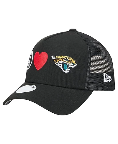 New Era Women's Black Jacksonville Jaguars Peace Love Trucker 9FORTY Adjustable Hat