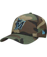 New Era Men's Camo Miami Marlins Woodland Team Pop 9FORTY A-Frame Adjustable Hat