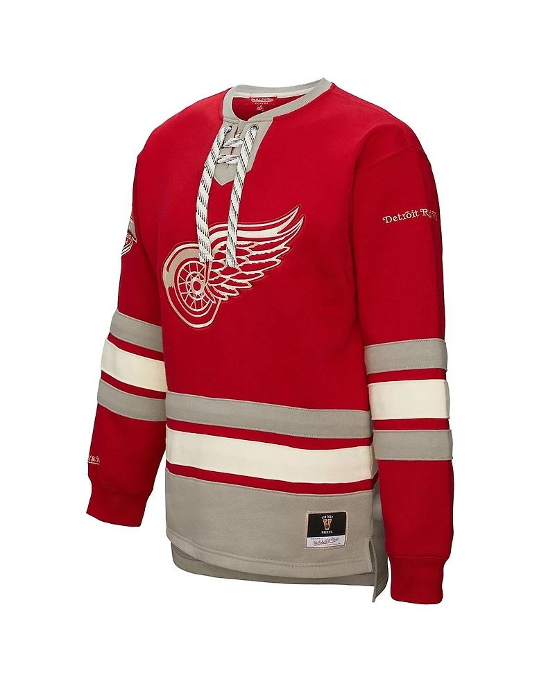 Mitchell & Ness Women's Red Detroit Wings Heritage Lace-Up Pullover Sweatshirt