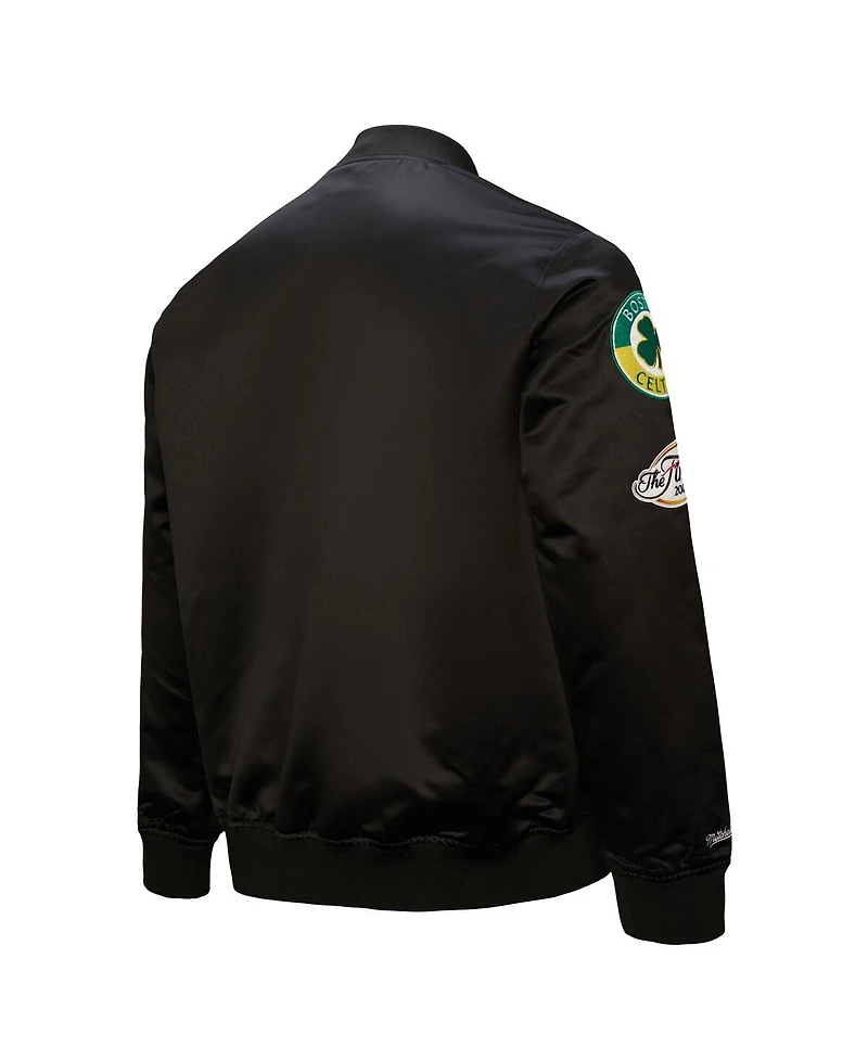 Mitchell & Ness Men's Black Boston Celtics Hardwood Classics Blackout Collection Satin Full-Zip Jacket