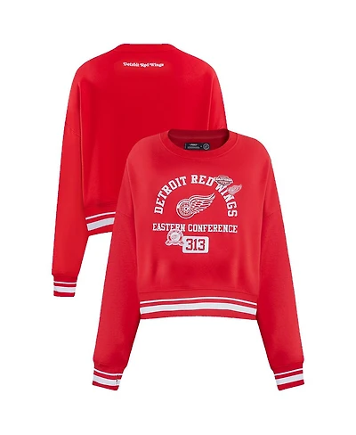 Pro Standard Women's Red Detroit Wings Area Code Cropped Pullover Sweatshirt