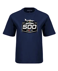 Checkered Flag Sports Big Boys and Girls Navy Daytona International Speedway 2025 500 Logo T-Shirt