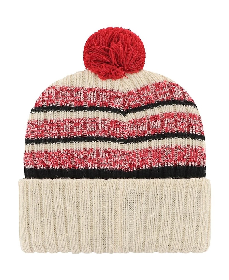 '47 Brand Men's Khaki Nebraska Huskers Tavern Cuffed with Pom Knit Hat