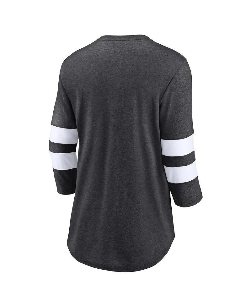 Fanatics Women's Heather Charcoal Boston Bruins One Timer Tri-Blend Scoop Neck 3/4-Sleeve T-Shirt