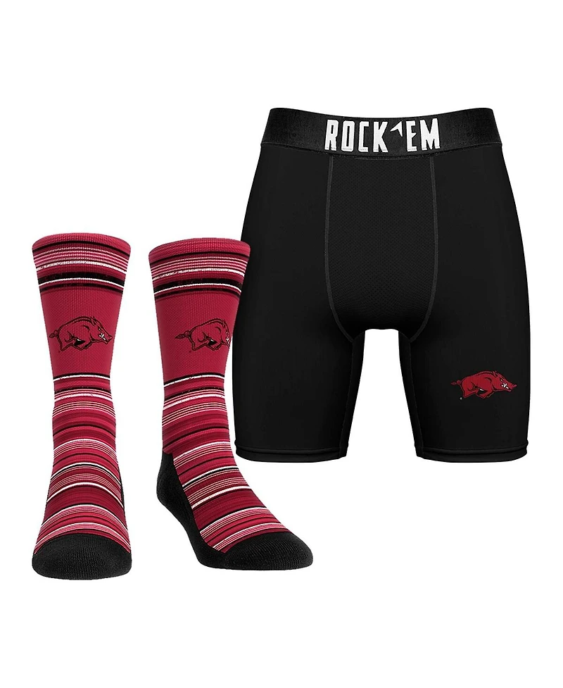 Rock 'Em Socks Men's Arkansas Razorbacks Primary Crew and Boxer Briefs